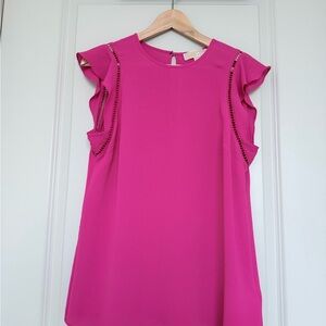 Michael Kors Vibrant Pink Ruffle Sleeve Blouse